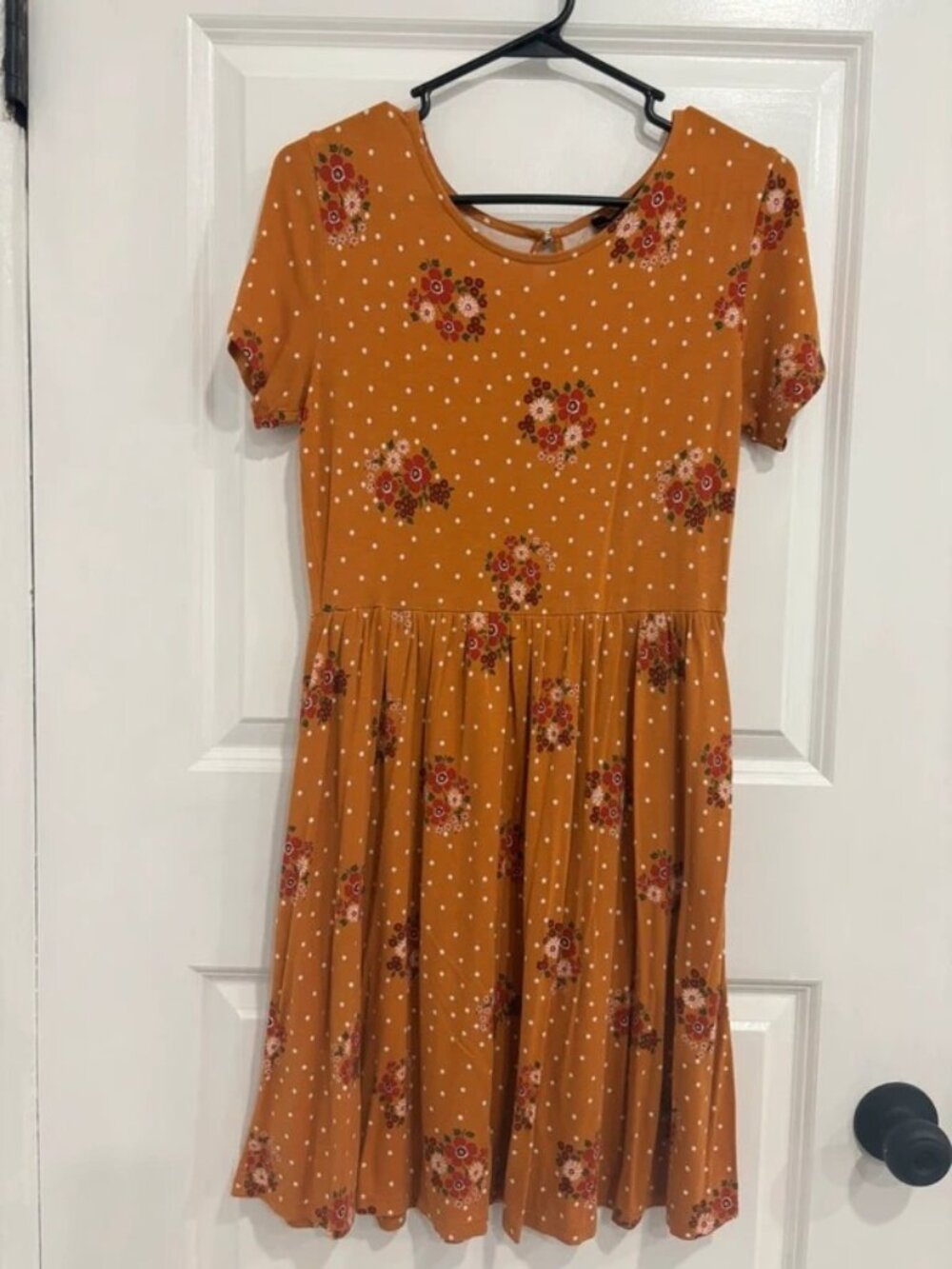 Women’s Mustard Floral Polka Dot Skater Dress – M / US 8–10